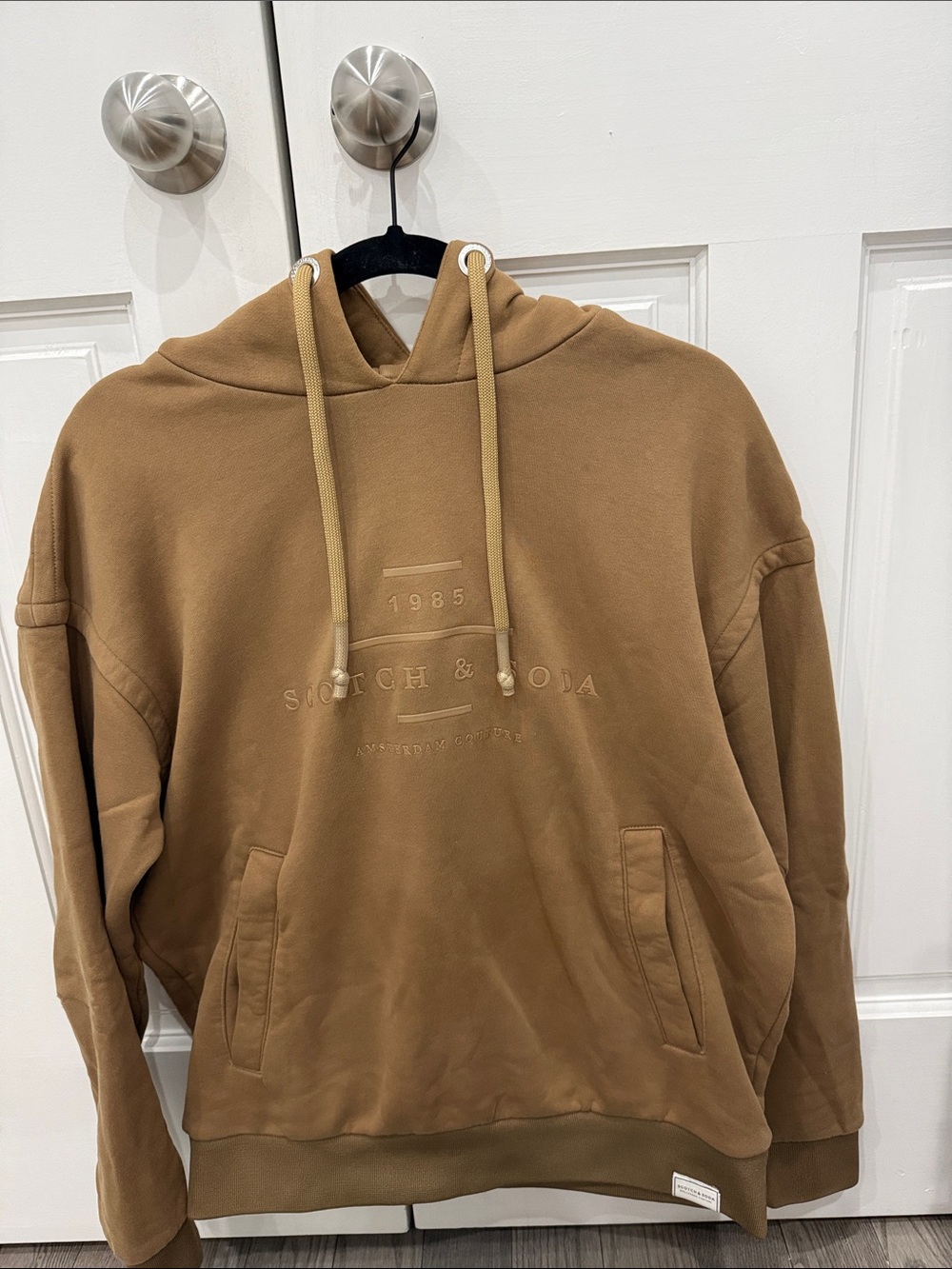 Scotch & Soda Camel Brown Embossed Logo Hooded Sweatshirt